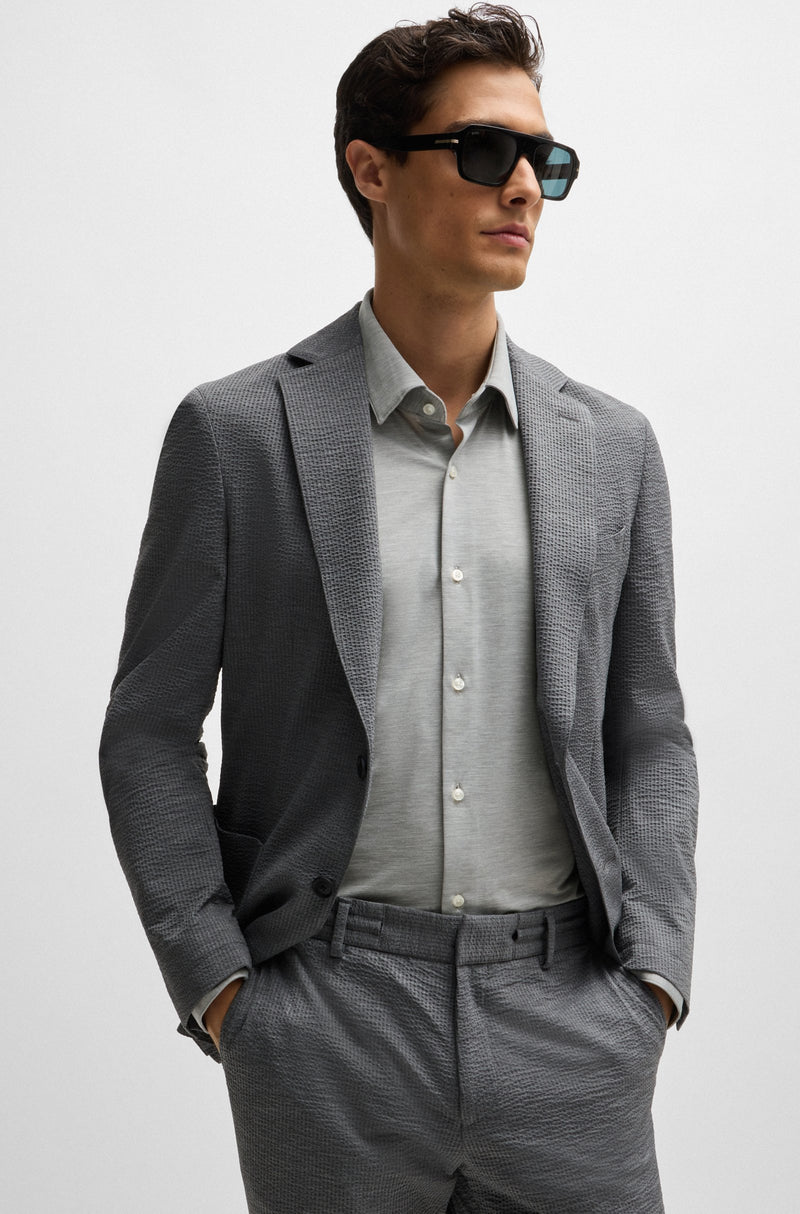 Boss SLIM-FIT SHIRT IN MELANGE PERFORMANCE-STRETCH JERSEY