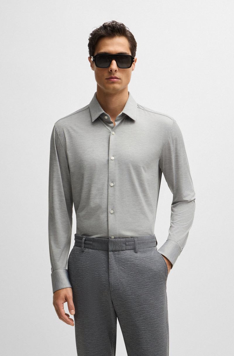 Boss SLIM-FIT SHIRT IN MELANGE PERFORMANCE-STRETCH JERSEY