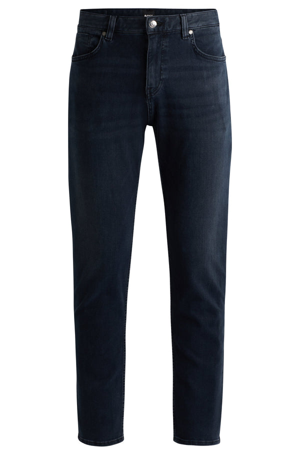 Boss Regular Fit Jeans in Coal-Navy Italian Denim