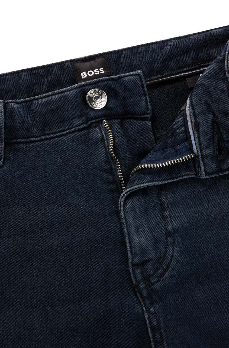 Boss Regular Fit Jeans in Coal-Navy Italian Denim