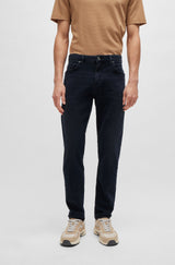 Boss Regular Fit Jeans in Coal-Navy Italian Denim