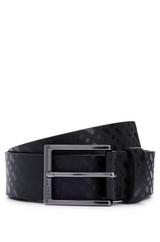 Boss Italian Leather Belt with Embossed Monograms