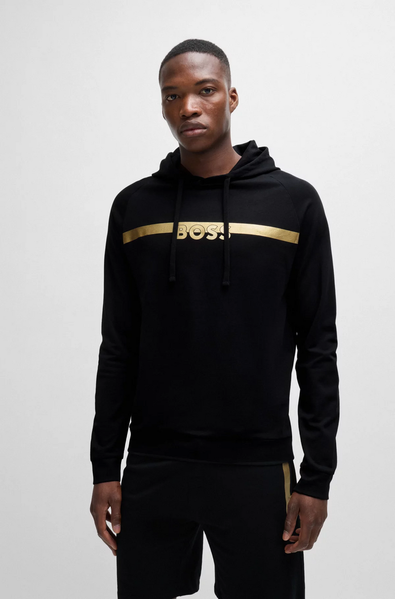 Boss Cotton-Terry Regular-Fit Hoodie with Foil-Print Logo