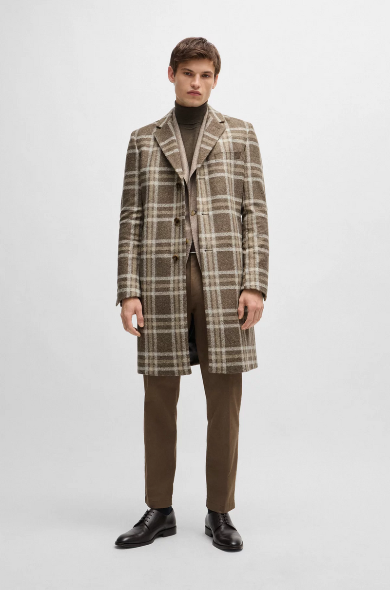 Boss Slim-Fit Coat with All-Over Check