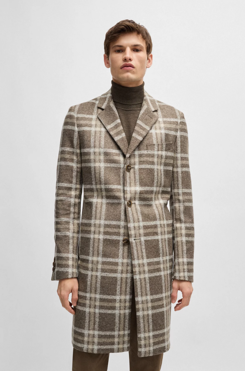 Boss Slim-Fit Coat with All-Over Check