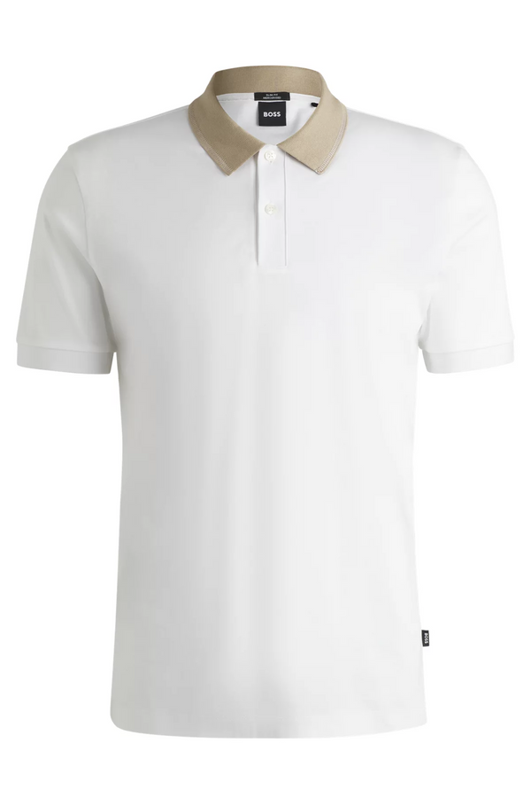 Boss Mercerized-Cotton Slim-Fit Polo Shirt with Collar Stripe