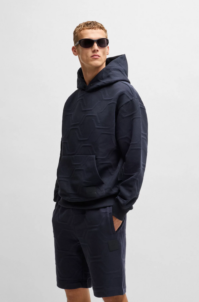 Boss Relaxed-Fit Hoodie with Hexagonal Quilting