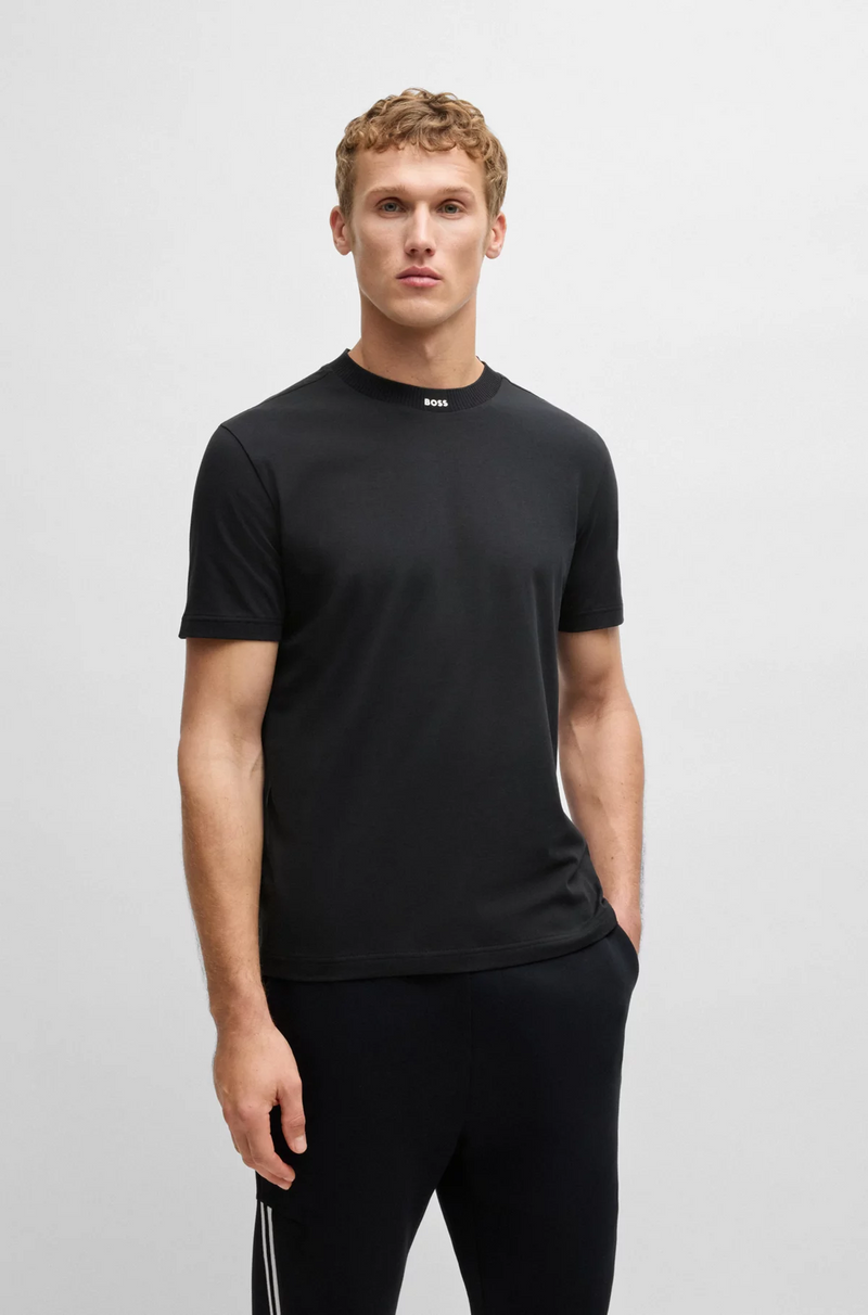 Boss Stretch-Cotton T-Shirt with Logo Collar