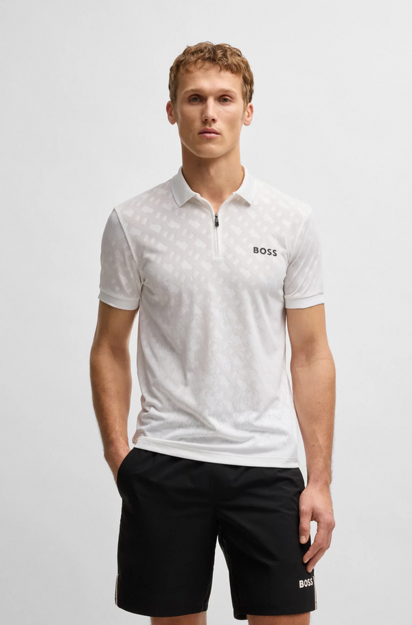 Boss Active Quick-Dry Polo Shirt with Monogram Jacquard