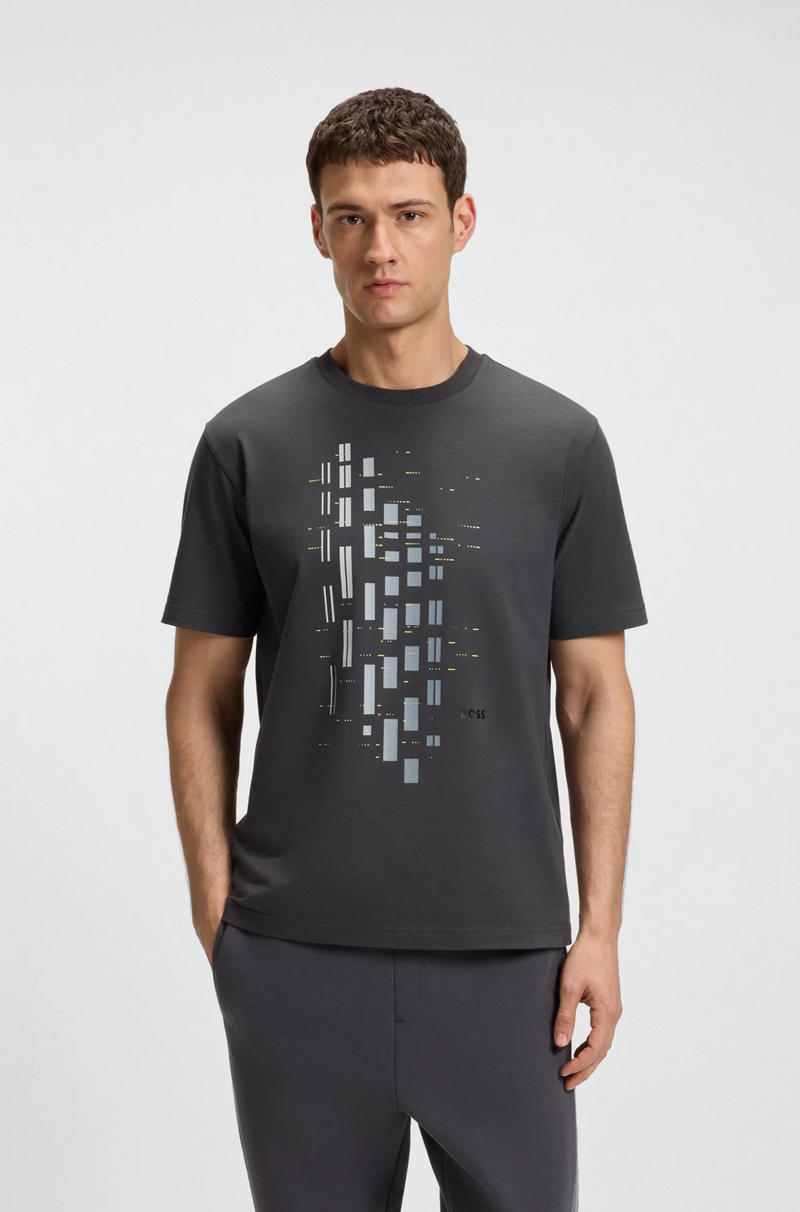 Boss Stretch-cotton T-shirt with Geometric Print