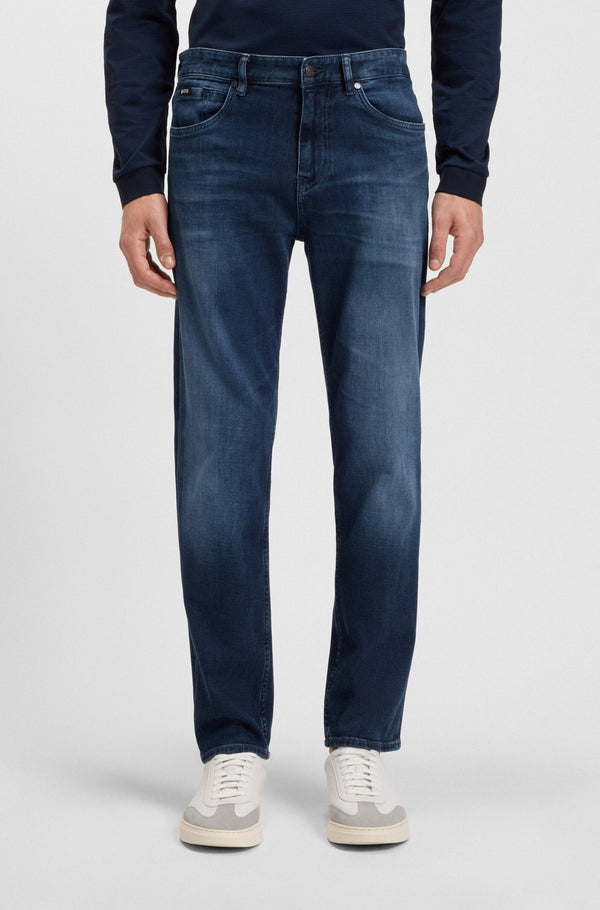 BOSS Maine regular-fit jeans in blue soft-touch denim