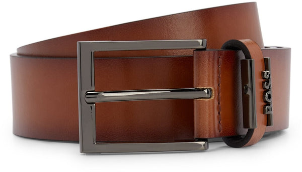 Italian-Leather Belt with Logo Keeper