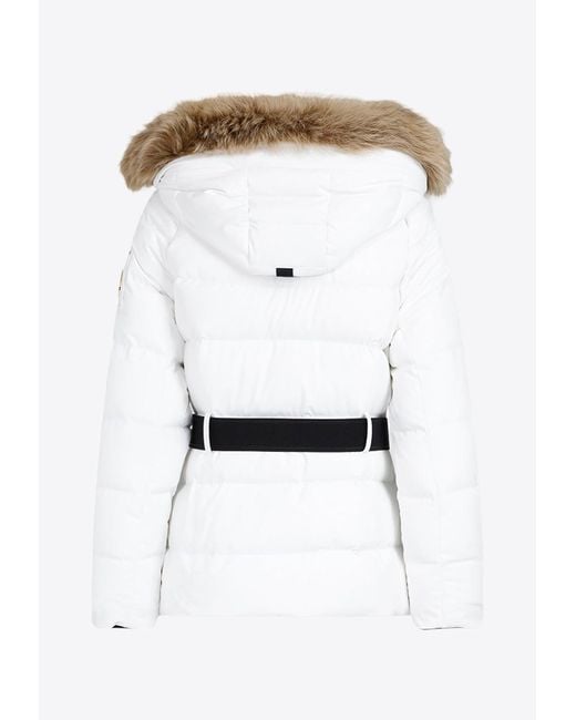 Moose knuckles Womens Gold Cambria White Parka with Natural Shearling
