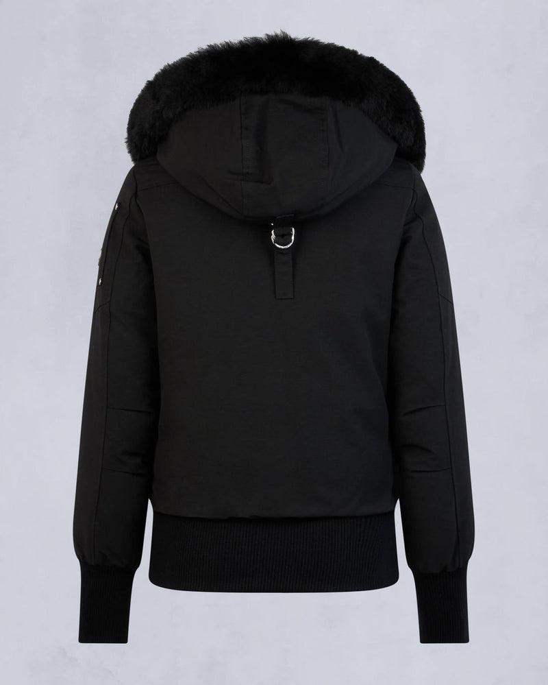 Moose Knuckles Womens Debbie Bomber in Black with Black Shearling