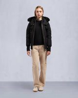 Moose Knuckles Womens Debbie Bomber in Black with Black Shearling