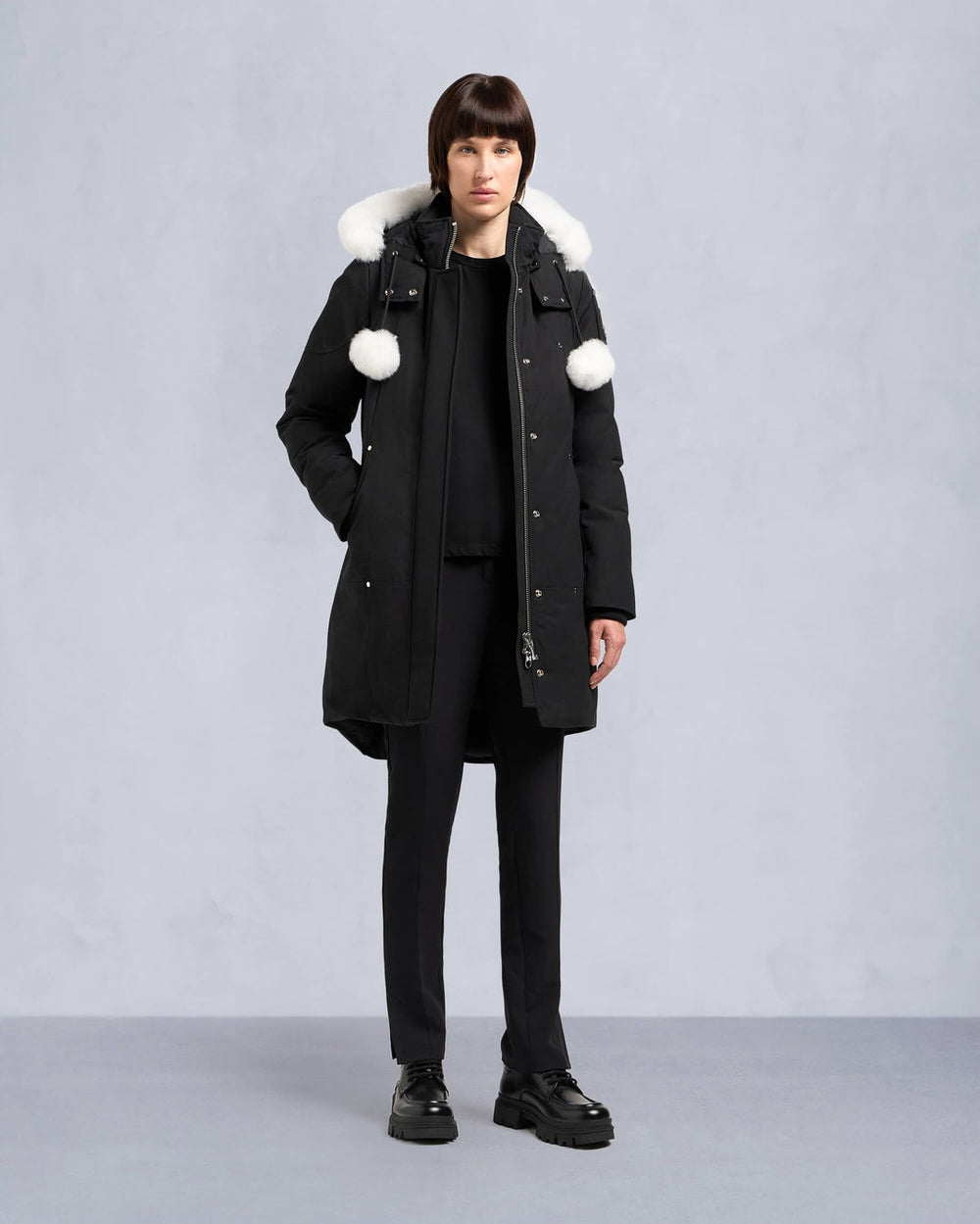 Womens Stirling Parka LDS in Black with Natural Shearling – Faded Soul