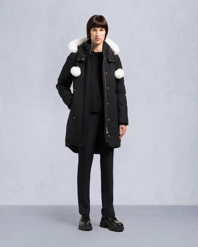 Moose Knuckles Womens Stirling Parka LDS in Black with Natural Shearling