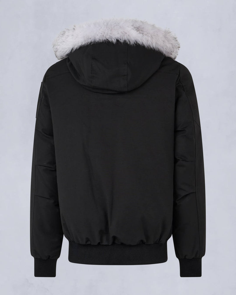 Moose Knuckles Mens Original Ballistic Bomber in Black with Natural Shearling