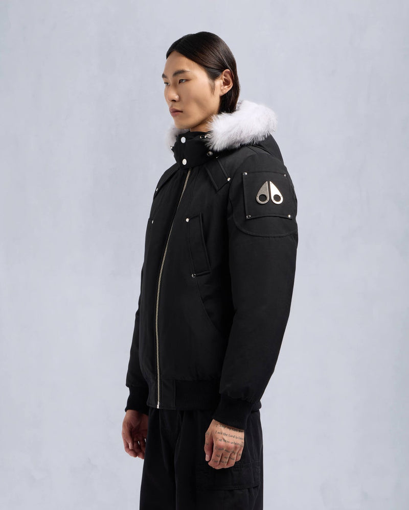 Moose Knuckles Mens Original Ballistic Bomber in Black with Natural Shearling