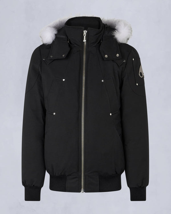 Moose Knuckles Mens Original Ballistic Bomber in Black with Natural Shearling