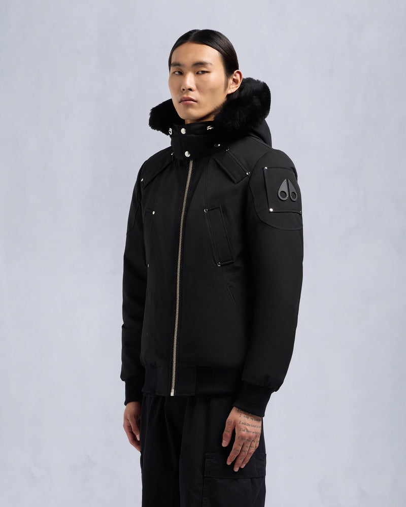 Moose knuckles Mens Original Ballistic Bomber in Black with Black Shearling