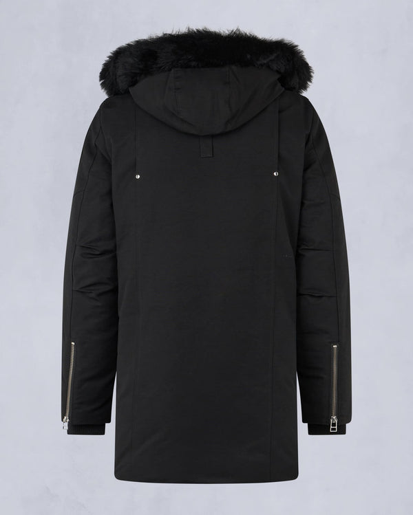 Moose Knuckles Mens Original Stirling Parka in Black with Black Shearling