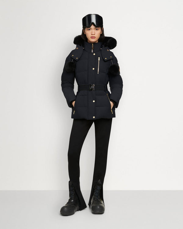 Moose knuckles Womens Gold Cambria Black Parka with Black Shearling