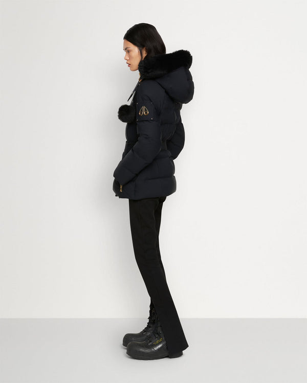 Moose knuckles Womens Gold Cambria Black Parka with Black Shearling