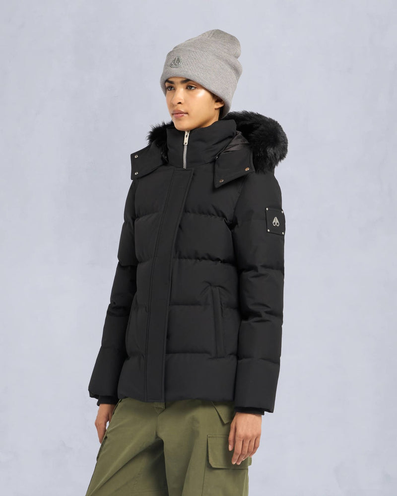 Moose Knuckles Womens Cloud 3Q Jacket in Black with Black Shearling