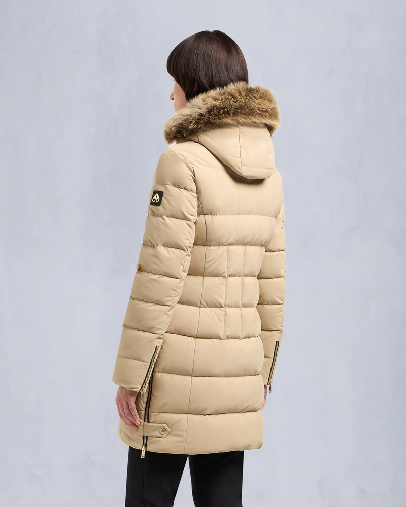 Moose Knuckles Womens Gold Series Watershed Parka in Sand with Brown Shearling