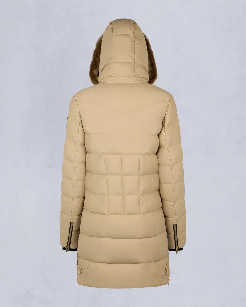 Moose Knuckles Womens Gold Series Watershed Parka in Sand with Brown Shearling