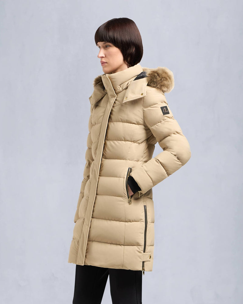 Moose Knuckles Womens Gold Series Watershed Parka in Sand with Brown Shearling