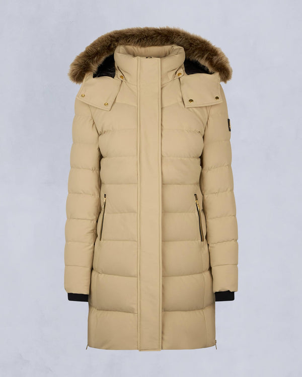 Moose Knuckles Womens Gold Series Watershed Parka in Sand with Brown Shearling