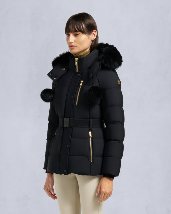 MOOSE KNUCKLES GOLD SERIES NYLUXE CAMBRIA SHEARLING TRIM JACKET