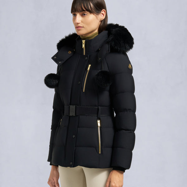 MOOSE KNUCKLES GOLD SERIES NYLUXE CAMBRIA SHEARLING TRIM JACKET