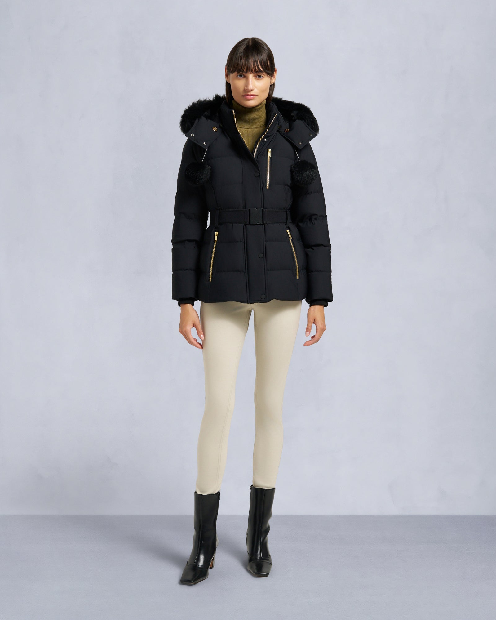MOOSE KNUCKLES GOLD SERIES NYLUXE CAMBRIA SHEARLING TRIM JACKET