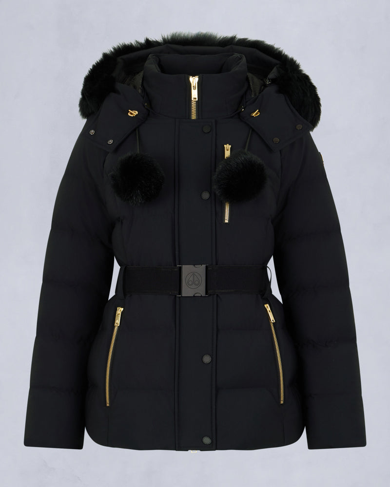 MOOSE KNUCKLES GOLD SERIES NYLUXE CAMBRIA SHEARLING TRIM JACKET