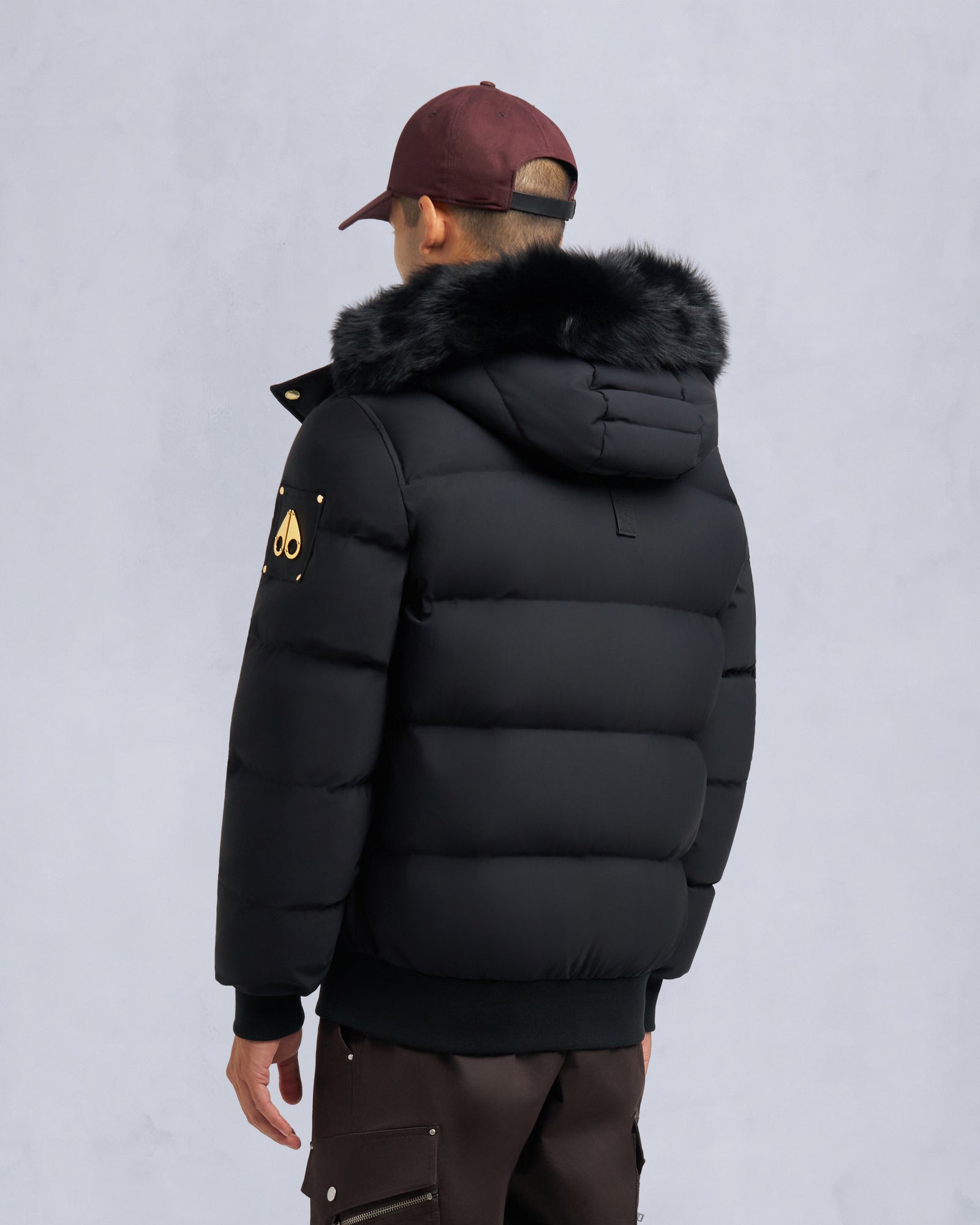 MOOSE KNUCKLES GOLD SERIES STAGG SHEARLING TRIM BOMBER JACKET 