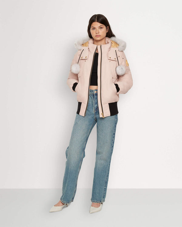 Moose knuckles Womens Gold Debbie Dusty Rose Bomber with Natural Shearling