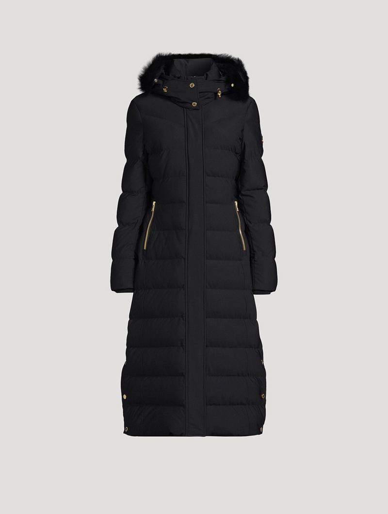 Moose Knuckles Womens Jocada Gold Parka in Black with Black Shearling