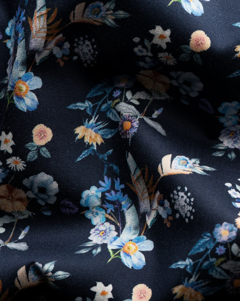 Eton Navy Floral Print Twill Shirt