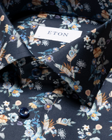 Eton Navy Floral Print Twill Shirt