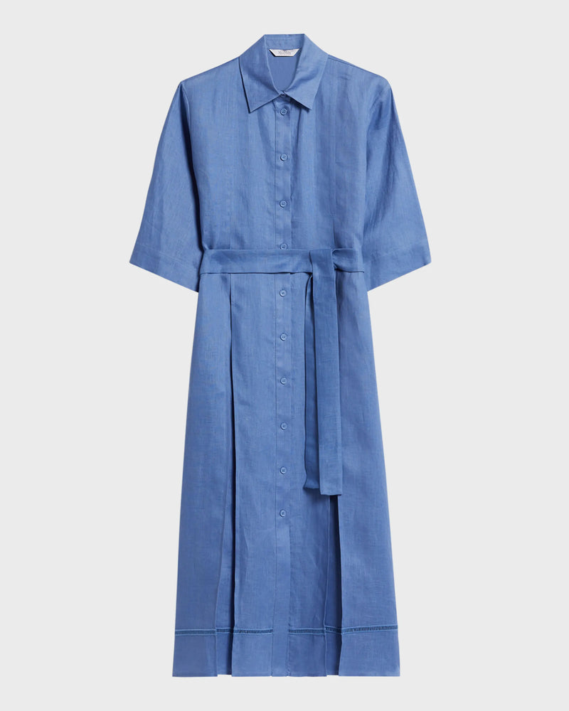 Max Mara Nocino Belted Linen Midi Shirt Dress