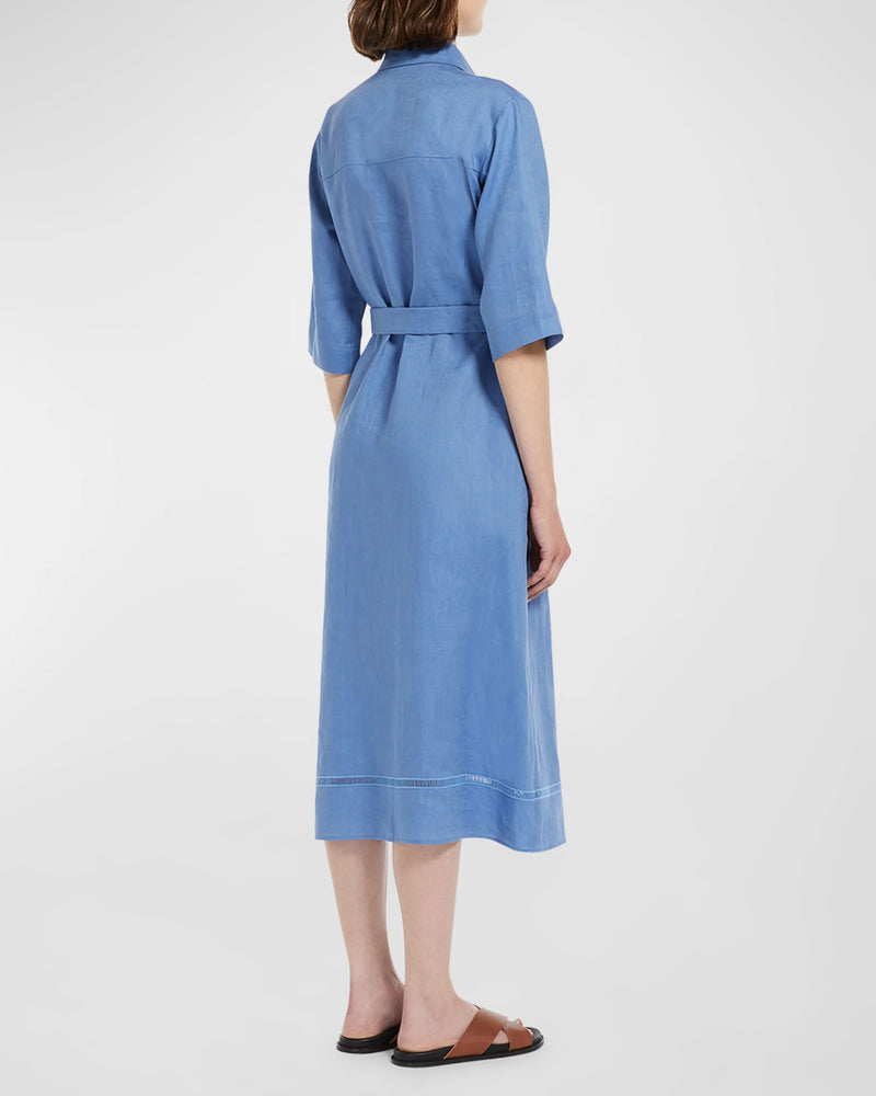 Max Mara Nocino Belted Linen Midi Shirt Dress