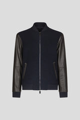 PAL ZILERI Varsity Solid Jacket in Pure Wool with Nappa Leather Sleeves