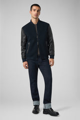 PAL ZILERI Varsity Solid Jacket in Pure Wool with Nappa Leather Sleeves