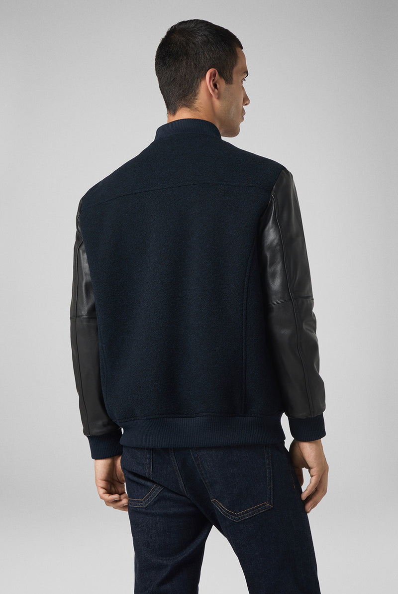 PAL ZILERI Varsity Solid Jacket in Pure Wool with Nappa Leather Sleeves