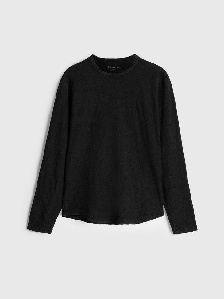 John Varvatos Jacquard Black Texture Long Sleeve Crew