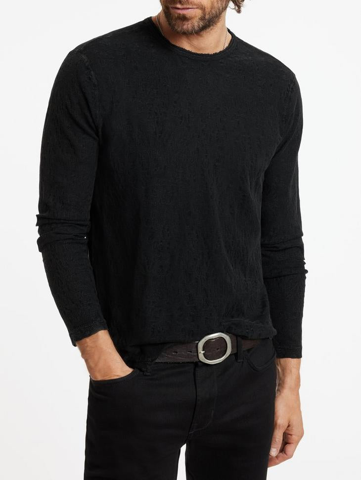 John Varvatos Jacquard Black Texture Long Sleeve Crew