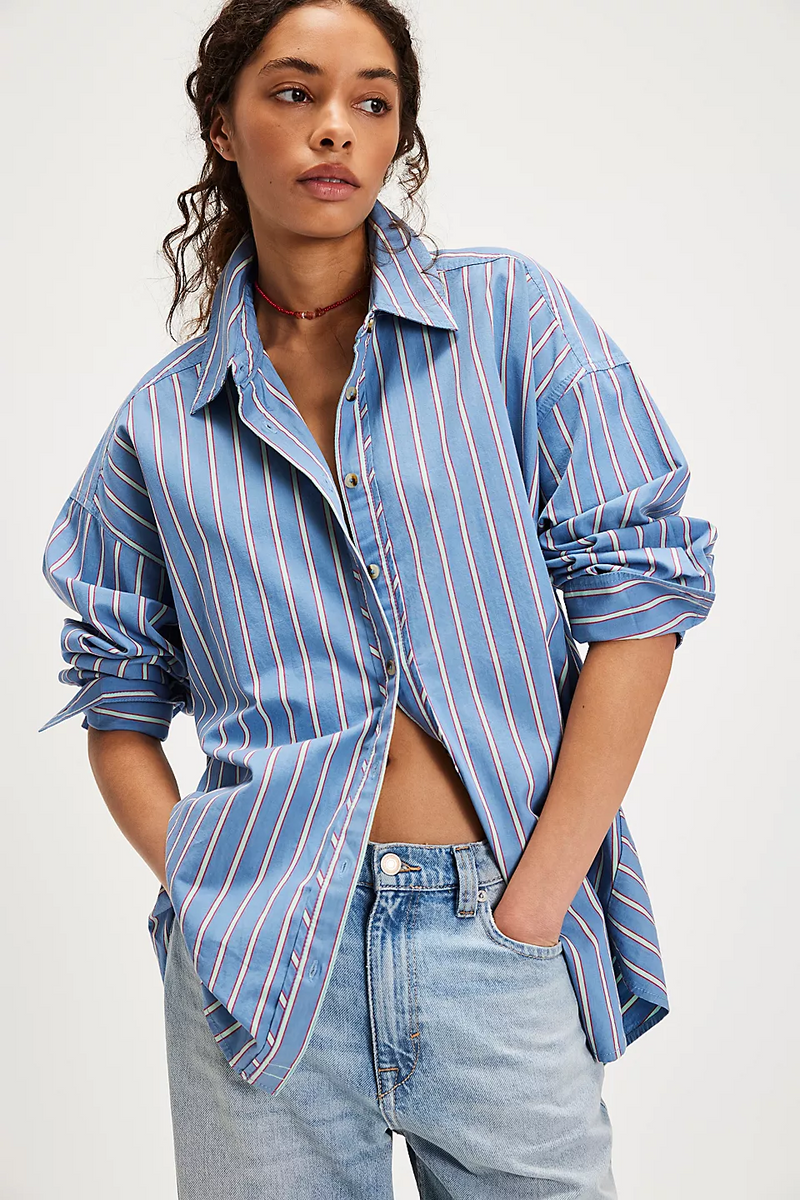 Free People Striped Varsity Vibes Shirt